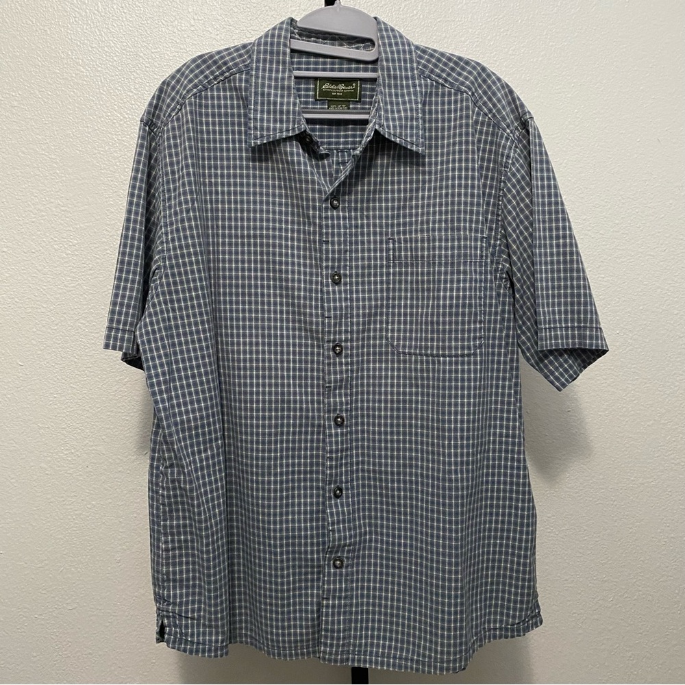 Eddie Bauer Men’s Blue Plaid Button Up Shirt Large Normcore Streetwear Outdoor